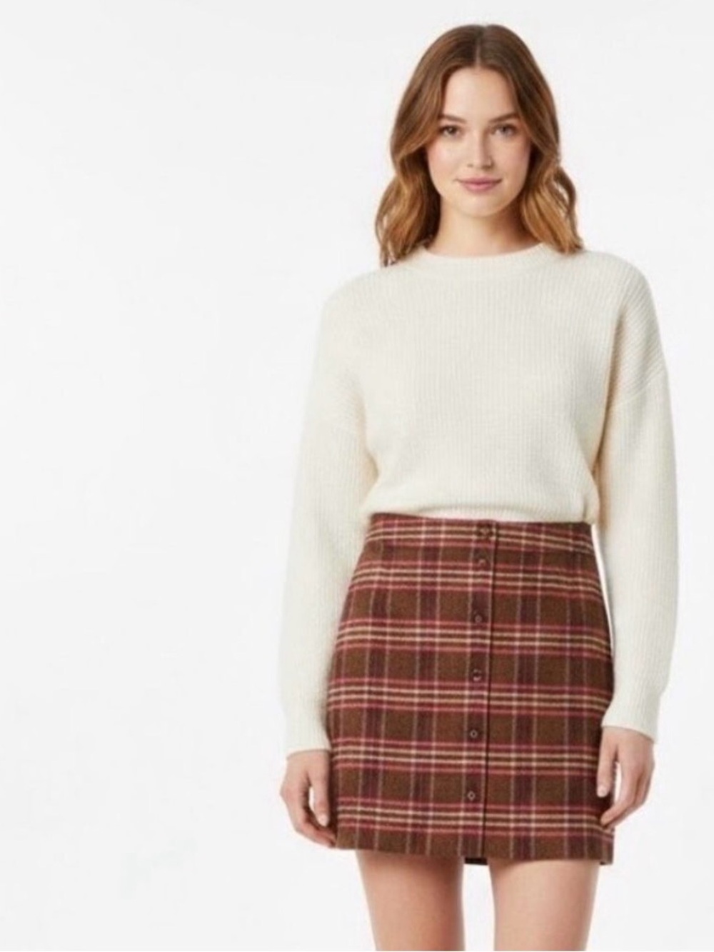 Talbots Brown Plaid Wool-Blend Mini Skirt - Size 12P